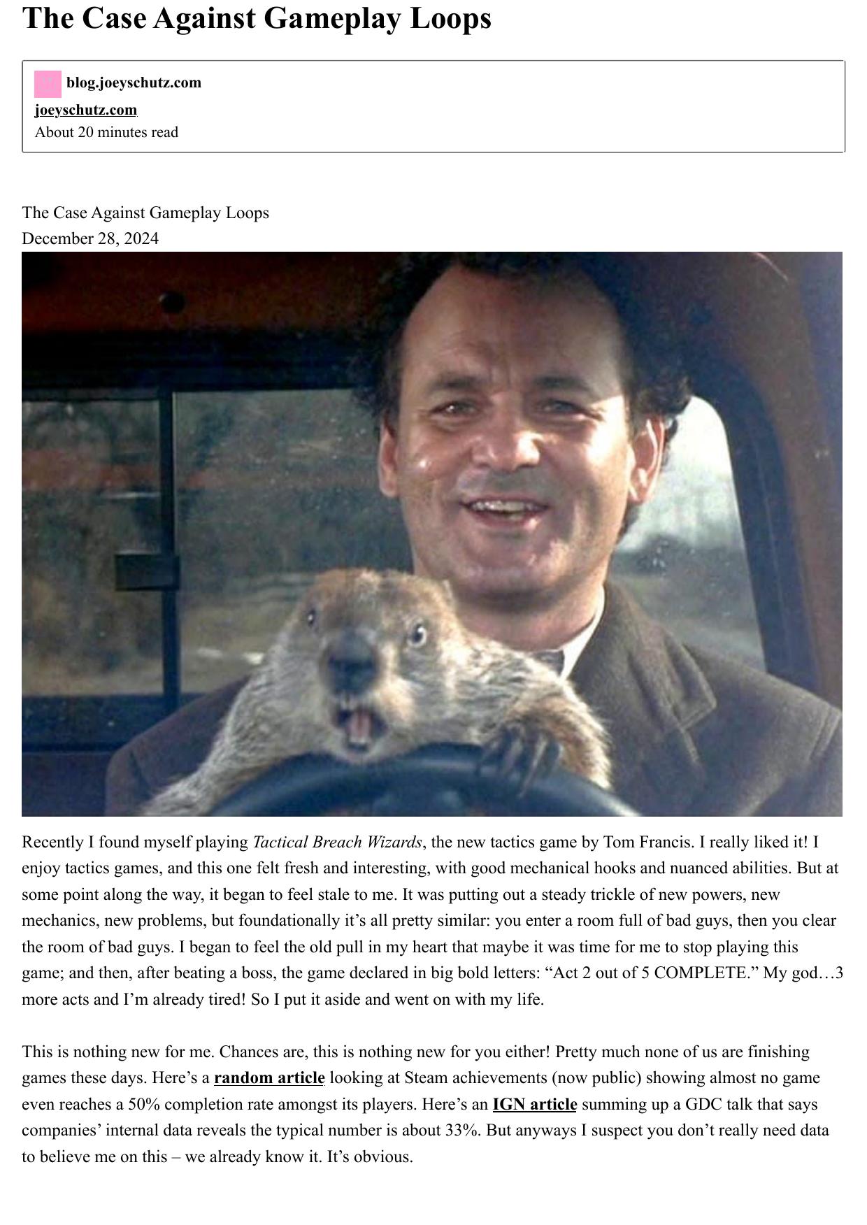 the case against gameplay loops